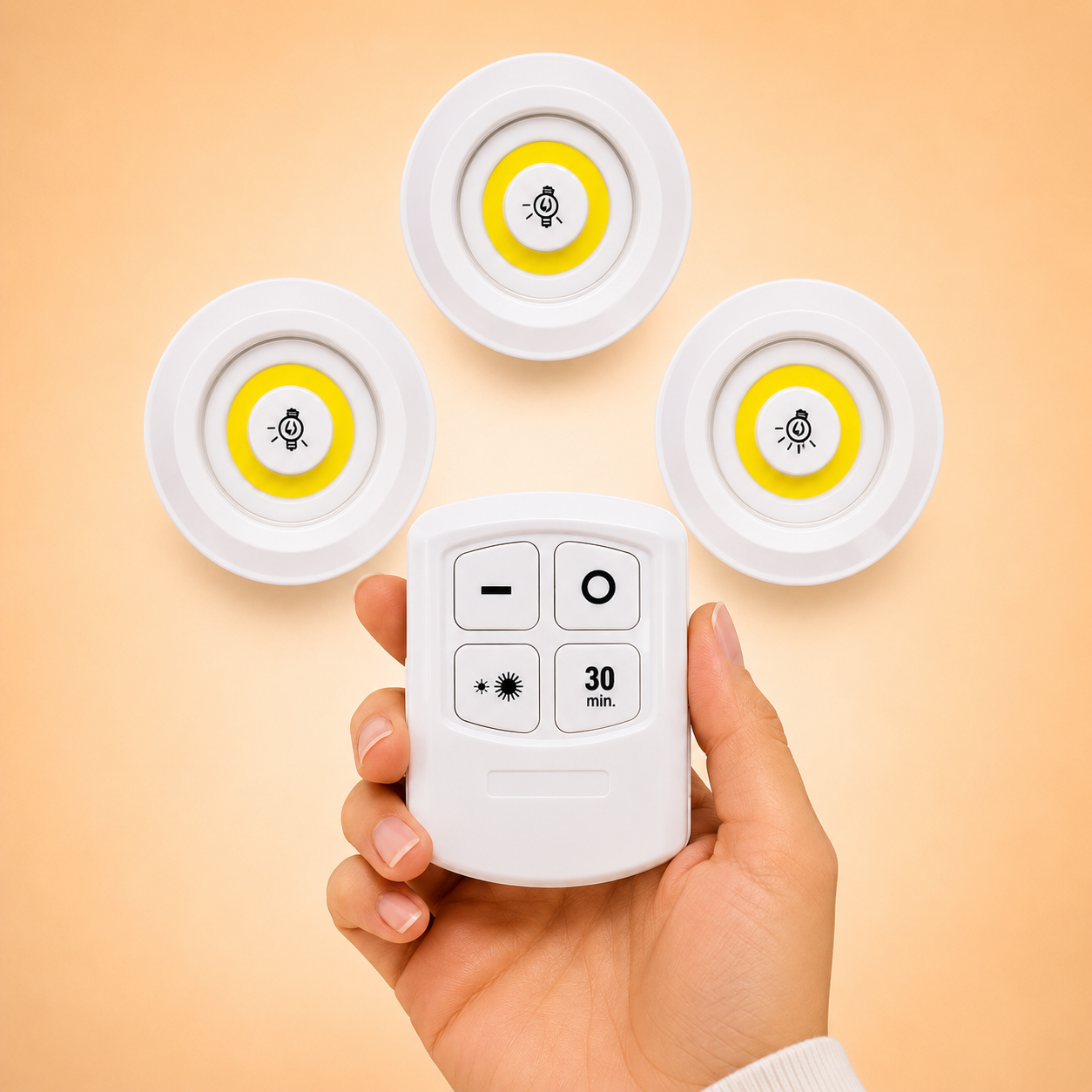 چراغ زیر کابینتی ریموت دار اورجینال 3in1 بسته 3 عددی | نور LED مهتابی و تایمر