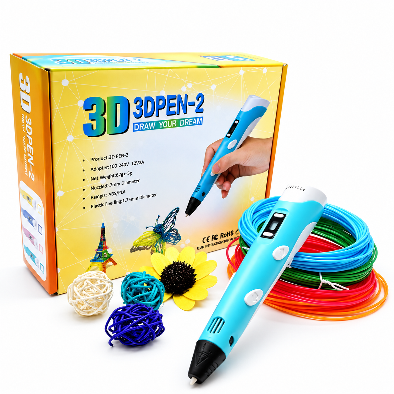 قلم طراحی سه‌بعدی 3D PEN-2 اورجینال | نمایشگر دار با تنظیم سرعت و فیلامنت PLA و ABS