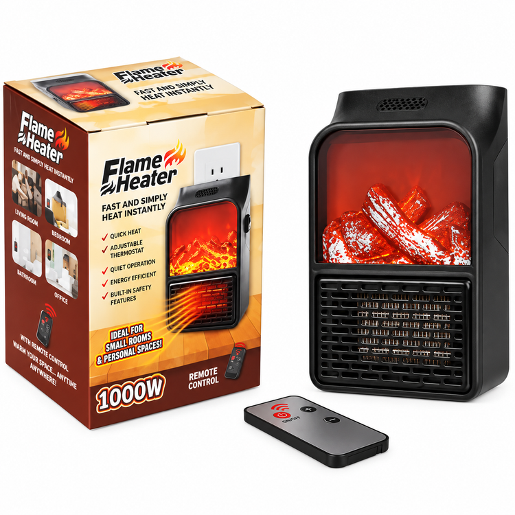 هیتر برقی پریزی Flame Heater اورجینال | ۱۰۰۰ وات طرح شومینه با ریموت کنترل